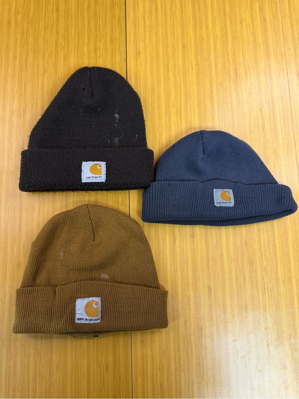 Carhartt Bundle Lot Of 3 Beanies Winter Knit Hats Beanie Adult Tan Brown Grey
